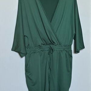 Deep Green Wrap Jumpsuit with Drawstring Waist
